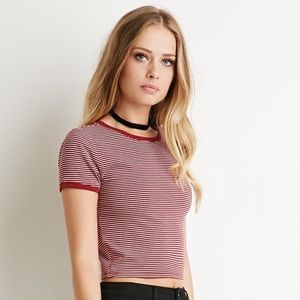 Red Micro-Stripped Ringer Tee